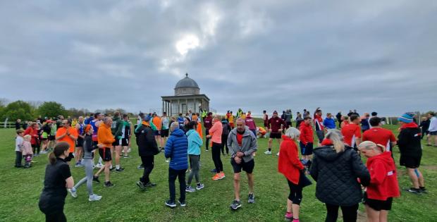 The Northern Echo: Runners gather in front of the Temple of Minerva for the start of the race. Picture: RIGHT LINES.