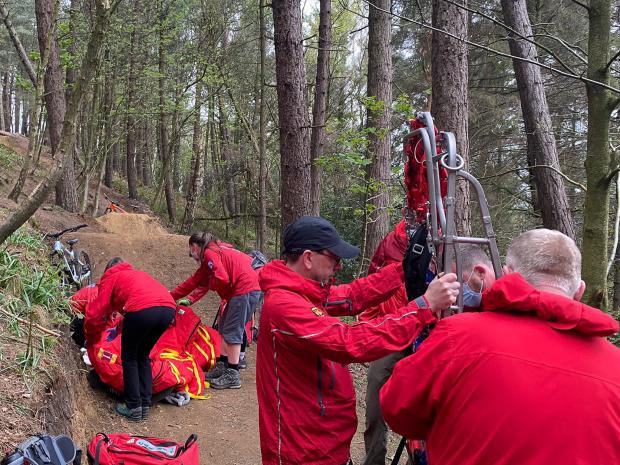 The Northern Echo: Cleveland Mountain Rescue Team came to the aid of a cyclist who suffered a suspected dislocated shoulder while riding in Errington Woods Picture: CMRT