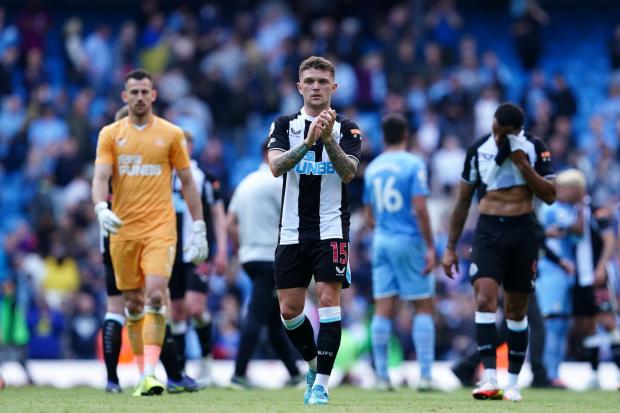Kieran Trippier applauds the Newcastle fans after coming off the bench against Manchester City