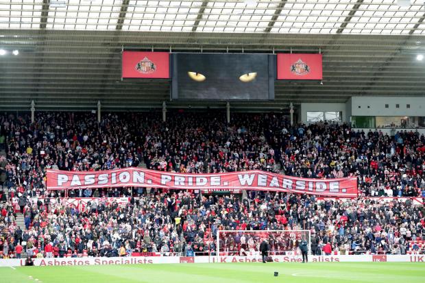 The Sunderland fans unveil a banner at the Stadium of Light.