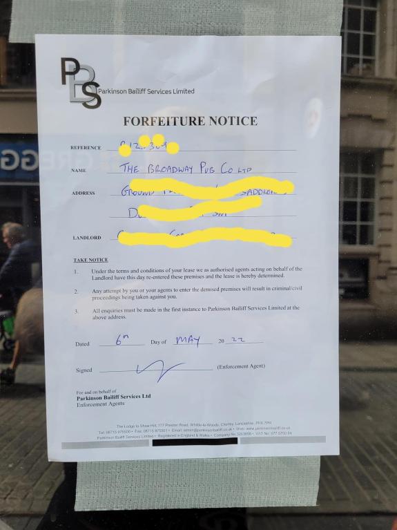 The Northern Echo: The closure was confirmed on Friday (May 6) after a forfeiture notice appeared on the door. Picture: GRIPE & GRUMBLE & NEWS. The Northern Echo: The closure was confirmed on Friday (May 6) after a forfeiture notice appeared on the door. Picture: GRIPE & GRUMBLE & NEWS.