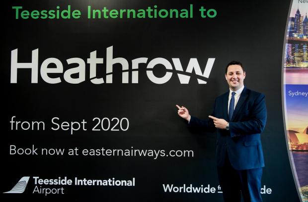 The Northern Echo: Tees Valley mayor Ben Houchen at the launch of the Heathrow route in 2020.