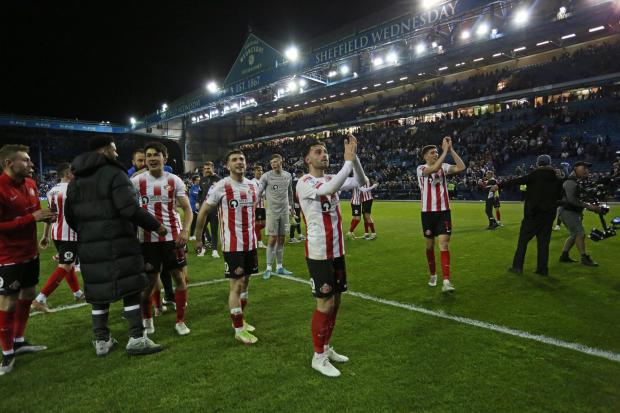 Patrick Roberts leads the celebrations at Hillsborough after his stoppage-time goal secured Sunderland a place in the League One play-off final at Wembley against Wycombe Wanderers
