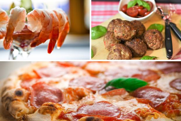 The Northern Echo: (Top left clockwise) Prawn cocktail, Meatballs, Pizza. Credit: PA/Canva