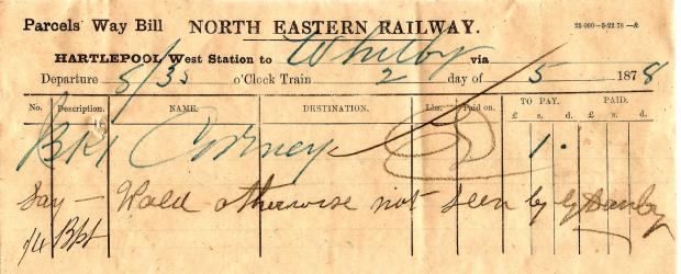 The Northern Echo: This parcel from Hartlepool West seems to have gone astray as it looks like G Danby notes on the bill that it is "not seen" (or do you think it means that the parcel was not seen at Danby station on the Esk Valley Railway?)