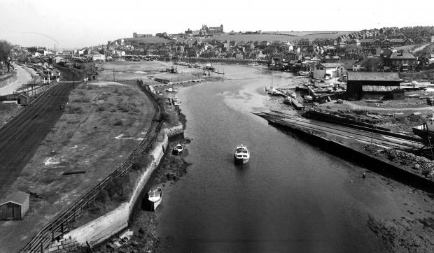 The Northern Echo: The railway on the left following the Esk into the centre of Whitby on an undated photo