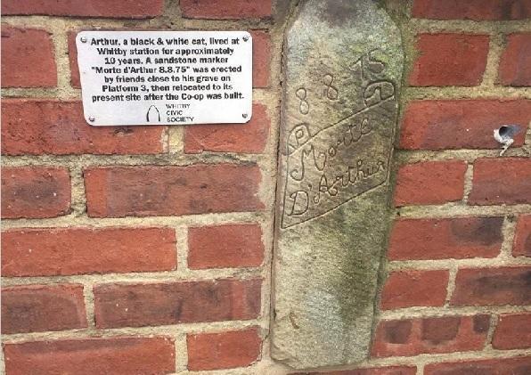 The Northern Echo: The stone dedicated to Whitby station's cat, Arthur, who died in 1975. Picture: Harry Mead