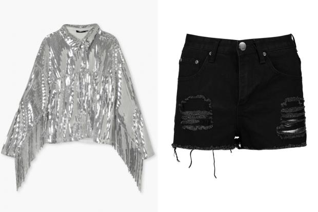 The Northern Echo: (Left) Sequin Fringe Detail Shirt and (right) Petite High Rise Distressed Denim Shorts (Boohoo/Canva)