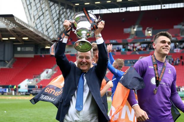 Jeff Stelling, lifting the National League promotion trophy, is confident of a bright future for Hartlepool United.