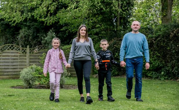 The Northern Echo: Nika 8, Nataliie Kucher, Artem 6 and Anton Cucer the Ukranian family now living near Bedale Picture: SARAH CALDECOTT