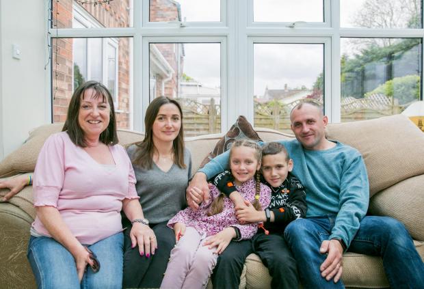 The Northern Echo: Sponser Alison Williams with Nataliie Kucher, Nika 8, Artem 6 and Anton Cucer the Ukranian family now living near Bedale Picture: SARAH CALDECOTT
