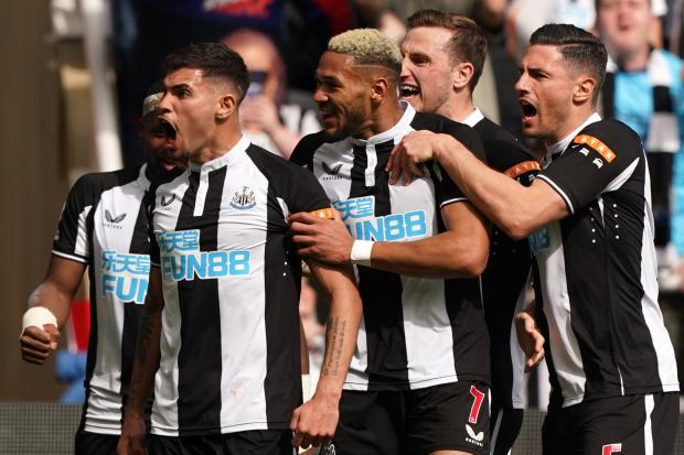 January signing Bruno Guimaraes leads the celebrations during Newcastle United's victory over Leicester City last month
