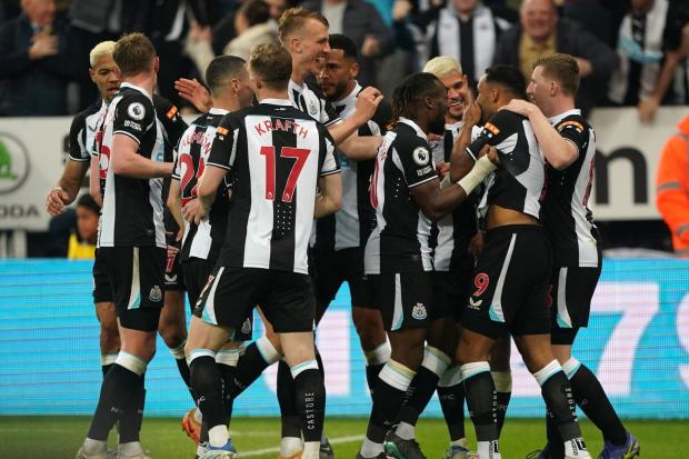 Newcastle United’s players celebrate during last night’s 2-0 victory over Arsenal at St James’ Park. Picture: OWEN HUMPHREYS/PA WIRE