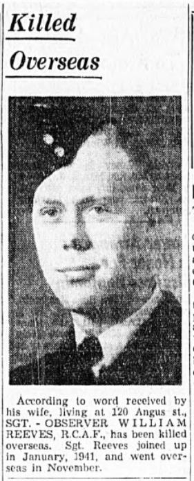 The Northern Echo: Flt Sgt William Reeves, 27, died in Roddymoor plane crash, 1942