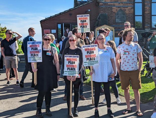 The Northern Echo: Villagers protest against plans for a asylum seeker reception centre at the former RAF Linton on Ouse base Picture: Ben Ferguson