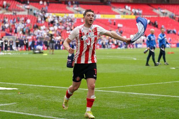 Lynden Gooch celebrates Sunderland's League One play-off final win over Wycombe Wanderers.
