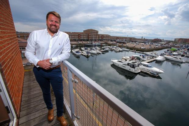 CEO Simon Corbett on the balcony at Orangebox's Tranquility House HQ at Hartlepool Marina. (Picture: Tom Banks)
