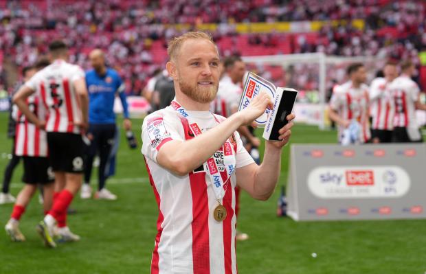 The Northern Echo: Sunderland's Alex Pritchard celebrates after the Sky Bet League One play-off final at Wembley Stadium, London. Picture date: Saturday May 21, 2022.