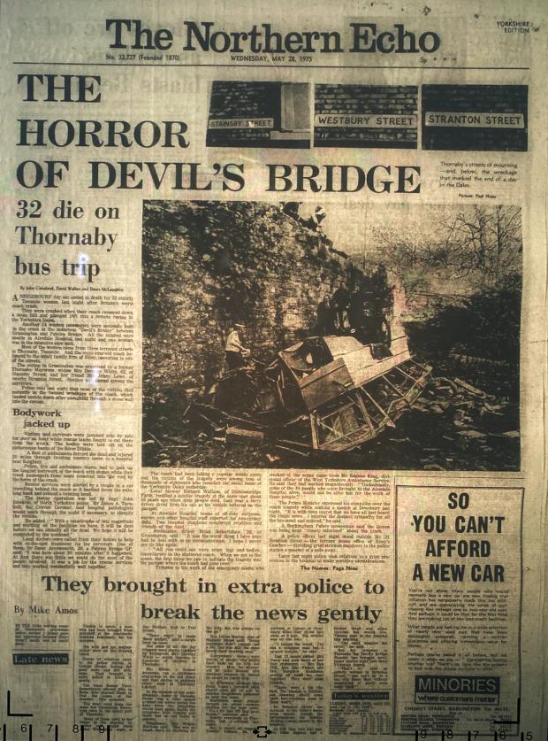 The Northern Echo: The Northern Echo's broadsheet front page from May 28, 1975, was devoted to the crash at Devil's Bridge