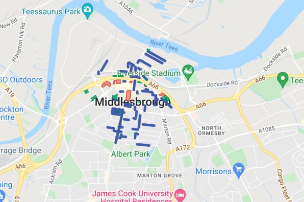 The Northern Echo: An overview of the car parks in Middlesbrough. Picture: GOOGLE.