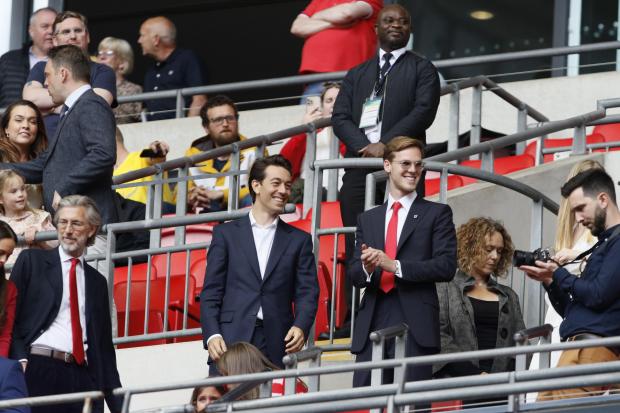 Kyril Louis-Dreyfus (right) and Juan Sartori (left) watch on at Wembley ahead of Sunderland's play-off final win last month