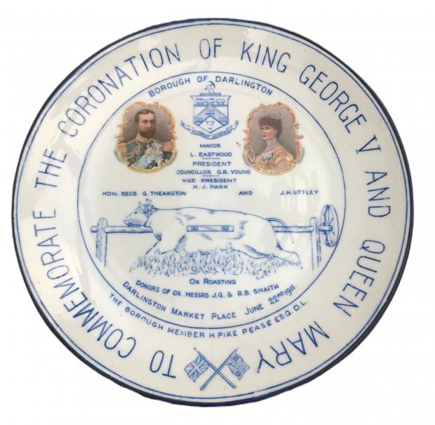 The Northern Echo: Mark Cooper's plate from which a Darlingtonian ate a beef sandwich in the Market Place at the ox roast which commemorate George V's coronation in 1911