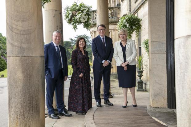 The Northern Echo: Left to right John McCabe, Chamber chief executive, Jane Hogan of event sponsor St Oswalds Hospice, Peter Mandelson and Lesley Moody, Chamber President