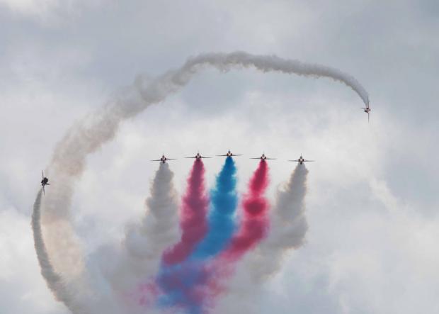The Northern Echo: All eyes were on the sky for the main event, The Red Arrows. Picture: STEVEN CURTIS