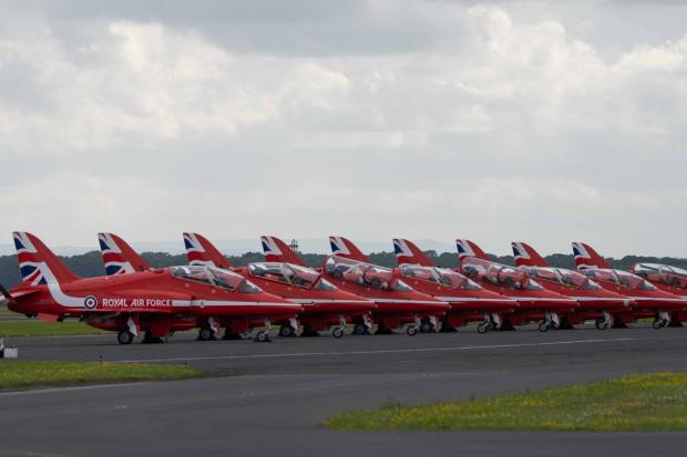 The Northern Echo: The Red Arrows after arriving at around 12:15pm. Picture: STEVEN CURTIS