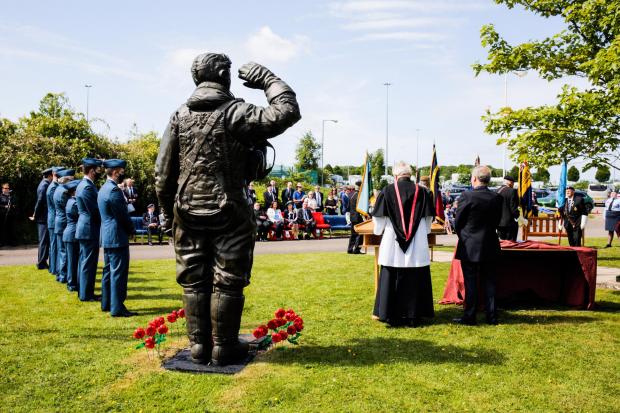 The Northern Echo: The annual memorial service in remembrance of the WWII Canadian airmen at the Mynarski statue, Teesside airport. Photograph: Stuart Boulton/The Northern Echo.