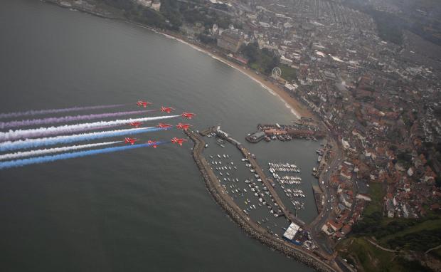The Northern Echo: A spectacular shot of the Red Arrows above Scarborough Picture: Scarborough Borough Council