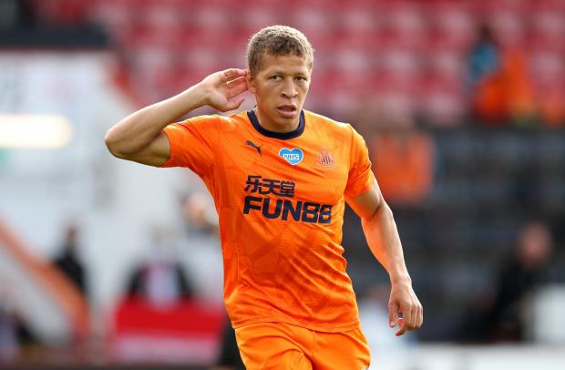 The Northern Echo: Newcastle United's Dwight Gayle celebrates scoring his side's first goal of the game during the Premier League match at the Vitality Stadium, Bournemouth. PA Photo. Issue date: Wednesday July 1, 2020. See PA story SOCCER Bournemouth. Photo credit