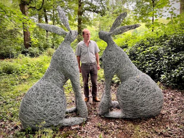 The Northern Echo: Orlando Compton with Emma Stothard's Sitting Hares