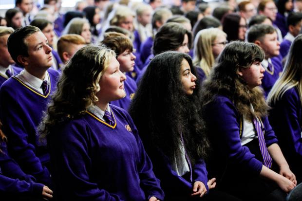 The Northern Echo: Pupils listen to Dr Fiona Hill at Bishop Barrington school in Bishop Auckland. Photograph: Stuart Boulton/The Northern Echo.