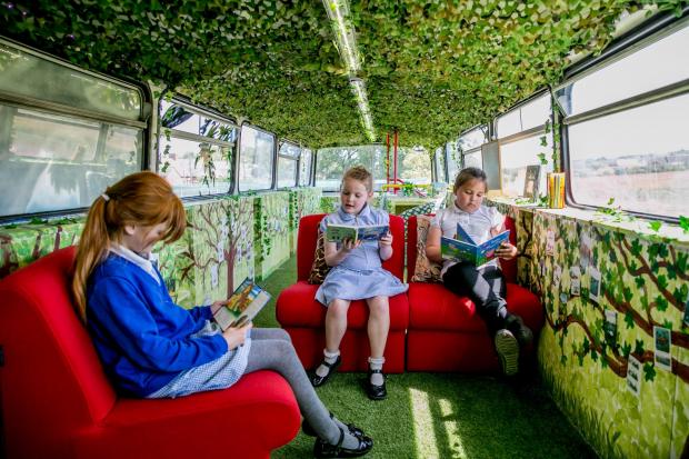 The Northern Echo: The bus library at Bloemfontein Primary School in Craghead. Picture: SARAH CALDECOTT