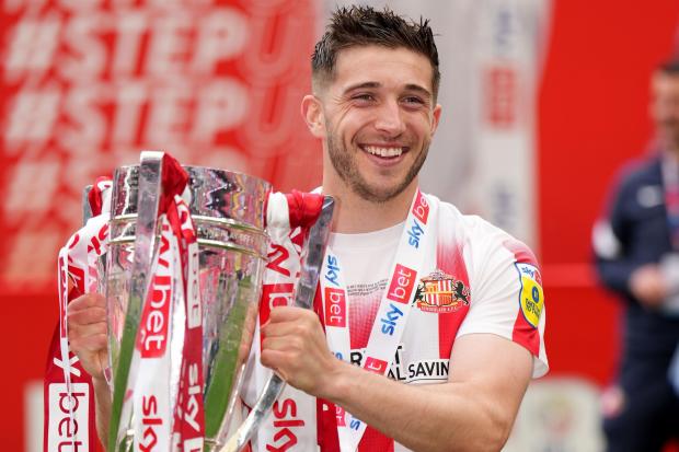 The Northern Echo: Sunderland winger Lynden Gooch with the League One play-off final trophy.
