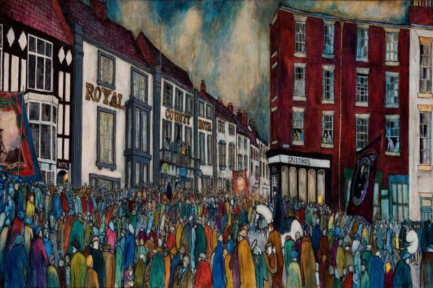 Durham Big Meeting by Tom McGuinness, painted in 1968. It is one of the star exhibits in the colourful new exhibition of gala works of art in the Mining Art Gallery in Bishop Auckland. Picture: Gemini Collection