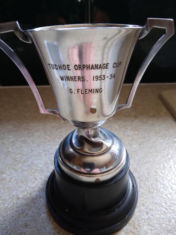 The Northern Echo: The trophy that was awarded to Gerard Fleming after the Coundon St Joseph's football team beat Chilton to win the Tudhoe Orphanage Cup in 1954