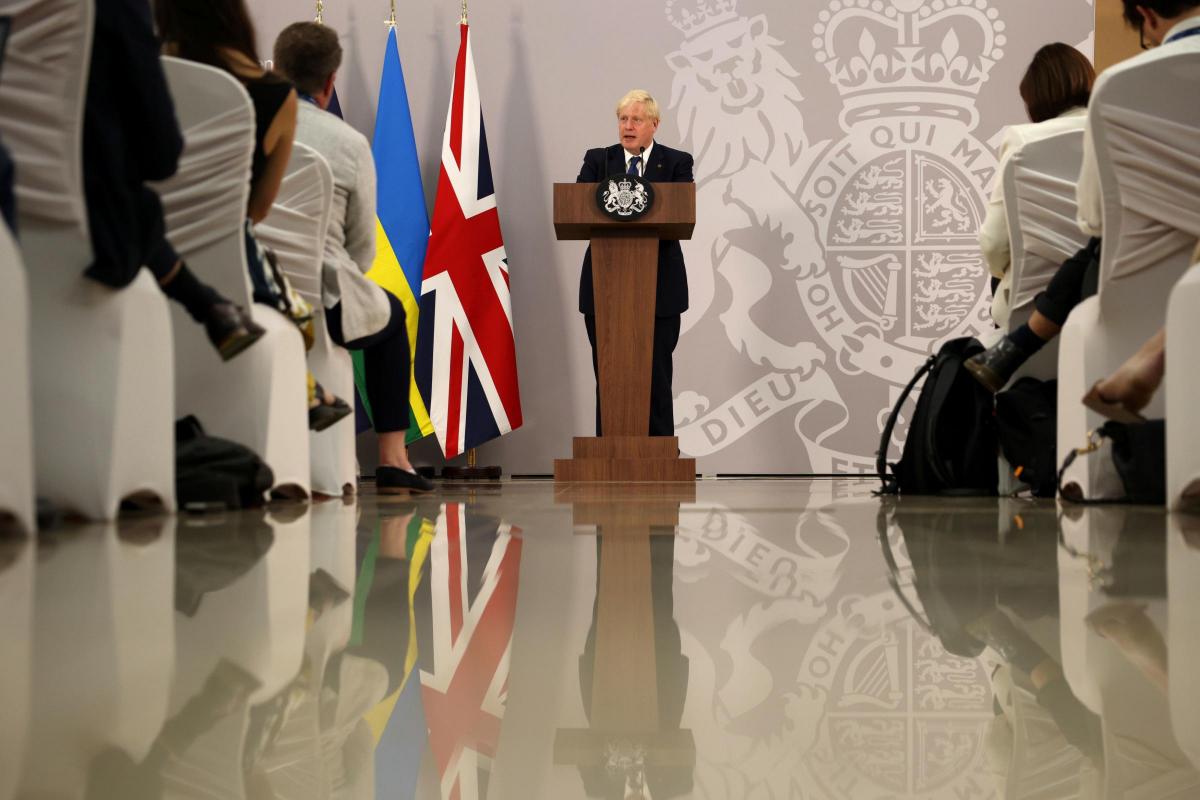 Prime Minister Boris Johnson speaks at a press conference during the Commonwealth Heads of Government Meeting at the Lemigo Hotel, during the Commonwealth Heads of Government Meeting (CHOGM) in Kigali, Rwanda.