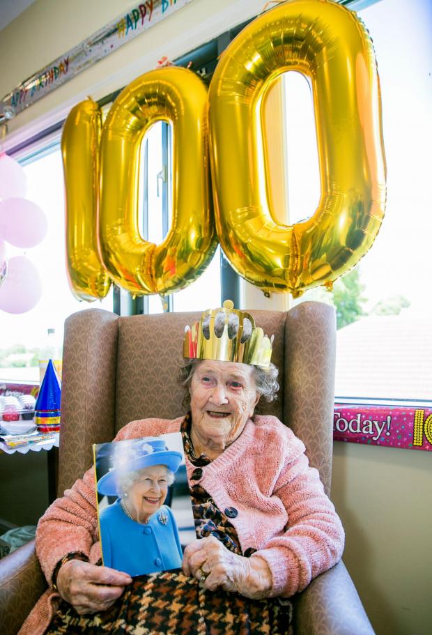 The Northern Echo: Louie Young celebrating her 100th birthday at Appleton Lodge in Spennymoor Picture: SARAH CALDECOTT