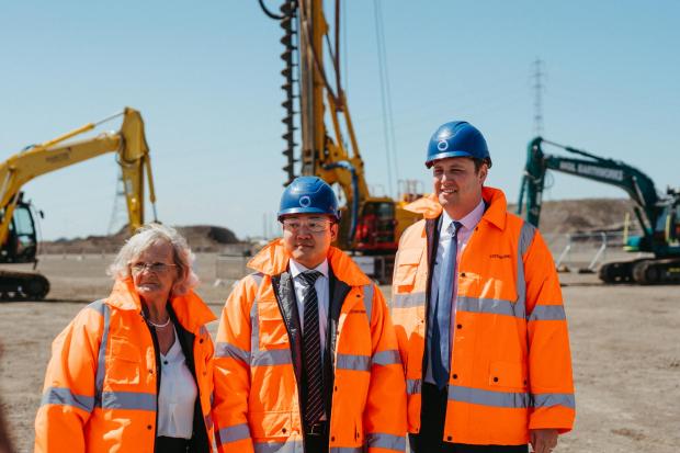 The Northern Echo: Mary Lanigan, Leader of Redcar & Cleveland Borough Council, with SeAH Wind CEO Joonsung Lee and Ben Houchen on the site