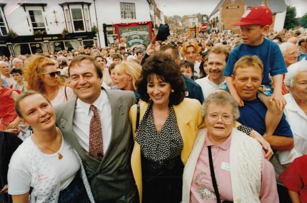 The Northern Echo: John Prescott and his wife, Pauline, at the 1994 gala. Mr Prescott returned in 1995 as deputy leader of “New Labour” which was accused of losing its traditional roots. When he spoke, the crowd passed its verdict by holding up scorecards like