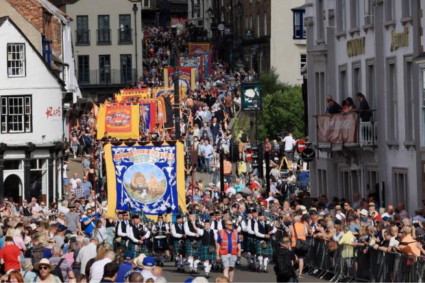 The Northern Echo: Crowds of people flood into Durham for this year's Miners Gala. Picture: NORTH NEWS