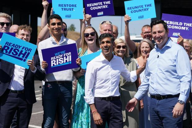 The Northern Echo: Rishi Sunak with Mayor Ben Houchen and his supporters. Picture: PA