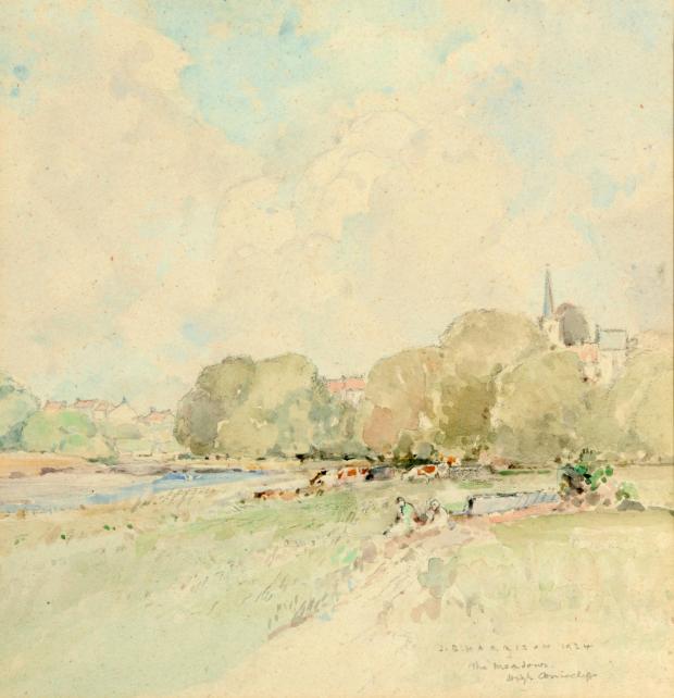 The Northern Echo: High Coniscliffe Meadows by John Brown Harrison, with the distinctive outline of St Edwin's Church seen from the River Tees. Picture courtesy of the Darlington Borough Art Collection