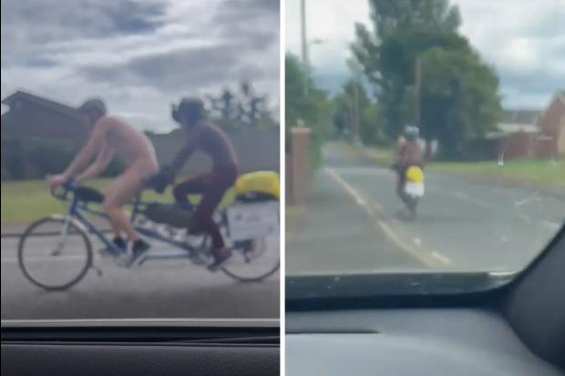 The nude man, who was transporting a fully clothed passenger, was videoed casually pedalling into the Low Worsall area at 11.15am, before being spotted in Yarm 15 minutes later. Picture: CAROLYNNE RUDDICK