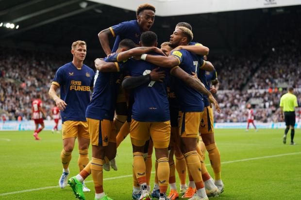 Newcastle United's players celebrate Callum Wilson's opener in their 2-1 win over Athletic Bilbao. Picture: OWEN HUMPHREYS/PA