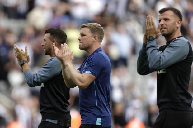 Eddie Howe leads the applause at the end of Newcastle's 2-0 win over Nottingham Forest