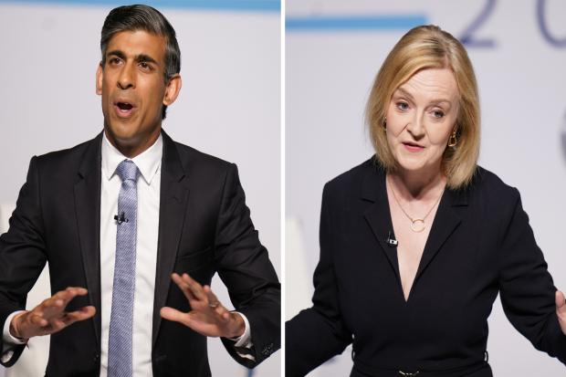 Rishi Sunak and Liz Truss during a hustings event in Darlington this evening