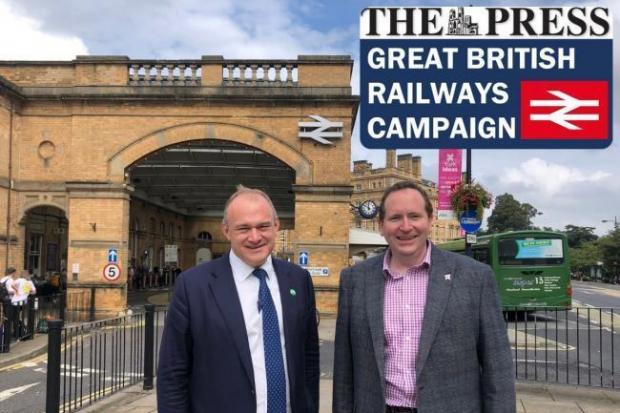 Bid to bring HQ of British railways to York makes shortlist - pictured Lib Dem leader Sir Ed Davey and Cllr Keith Aspden when the bid went in Picture: NQ staff